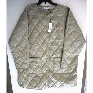 Michael Stars SFDQL27X Women Sz 3X LT Olive Sonnet Snap Front Quilted Coat